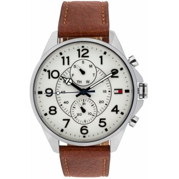 Tommy Hilfiger Dean Quartz Multifunction White Dial Brown Leather Strap Watch for Men - 1791274