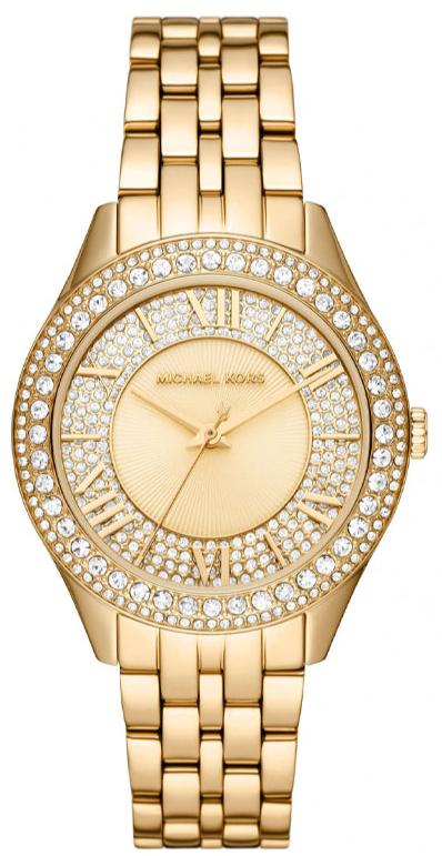 Michael Kors Harlowe Three-Hand Quartz Gold Dial Gold Steel Strap Watch For Women - MK4709