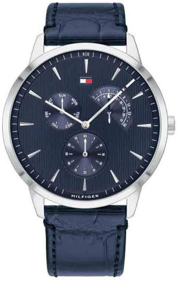 Tommy Hilfiger Brad Chronograph Quartz Blue Dial Blue Leather Strap Watch For Men - 1710387