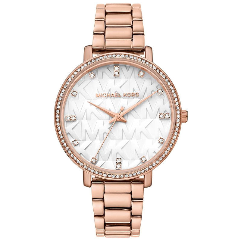 Michael Kors Pyper Three-Hand White Dial Rose Gold Steel Strap Watch For Women - MK4594