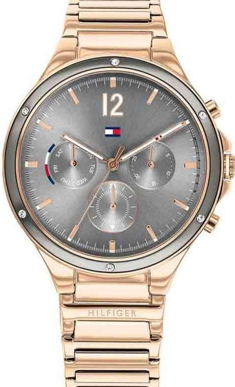 Tommy Hilfiger Eve Chronograph Quartz Grey Dial Rose Gold Steel Strap Watch For Women - 1782277