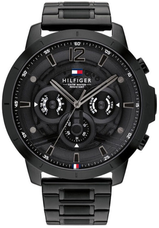 Tommy Hilfiger Classic Chronograph Black Dial Black Steel Strap Watch For Men - 1710494