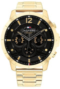 Tommy Hilfiger Luca Chronograph Black Dial Gold Steel Strap Watch For Men - 1710511