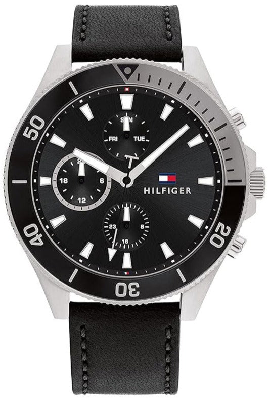 Tommy Hilfiger Larson Chronograph Black Dial Black Leather Strap Watch For Men - 1791984