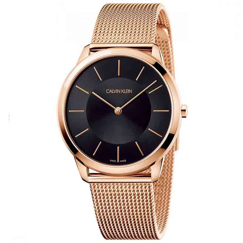 Calvin Klein Minimal Black Dial Rose Gold Mesh Bracelet Watch for Men - K3M2162Y