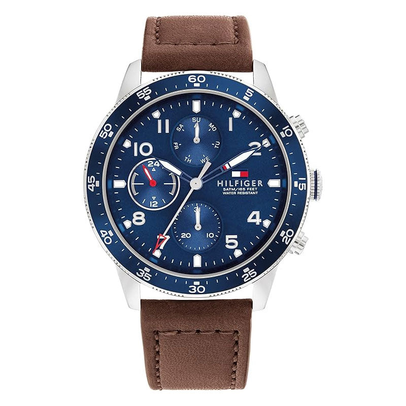 Tommy Hilfiger Jimmy Chronograph Quartz Blue Dial Brown Leather Strap Watch For Men - 1791946