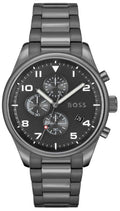 Hugo Boss View Chronograph Grey Dial Grey Steel Strap Watch For Men - 1513991