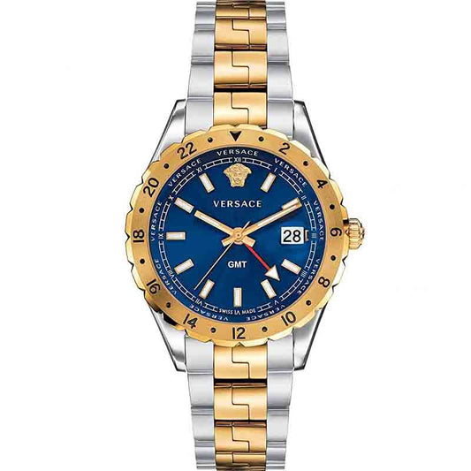 Versace Hellenyium GMT Blue Dial Two Tone Steel Strap Watch for Men - V11060017