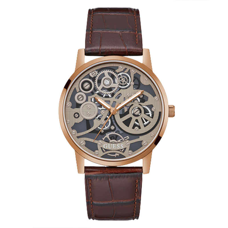 Guess Gadget Brown Dial Brown Leather Strap Watch for Men - GW0570G2