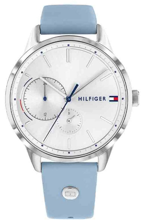 Tommy Hilfiger Brooke Silver Dial Light Blue Leather Strap Watch for Women - 1782023