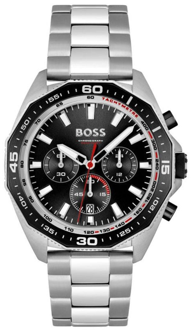 Hugo Boss Energy Chronograph Black Dial Silver Steel Strap Watch For Men - 1513971