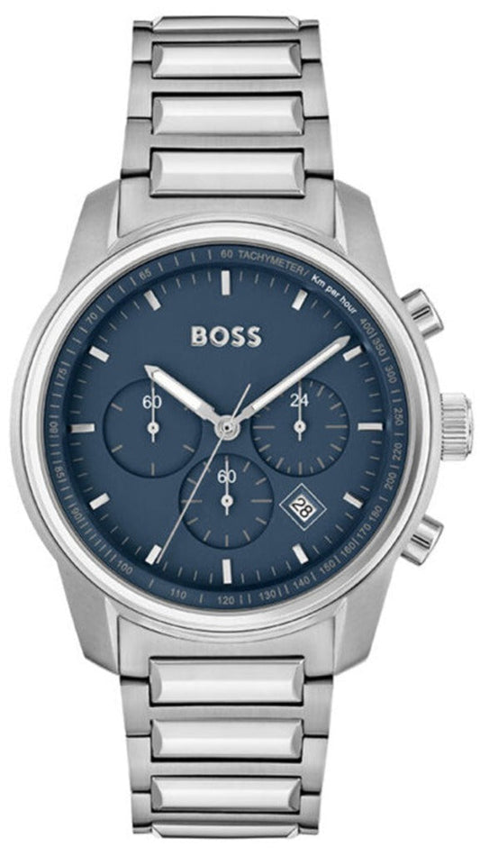 Hugo Boss Trace Chronograph Quartz Blue Dial Silver Steel Strap Watch For Men - 1514007