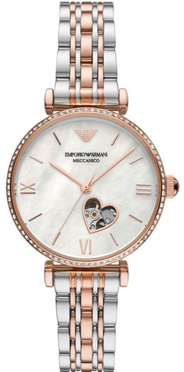 Emporio Armani Meccanico Automatic Mother of Pearl Dial Two Tone Steel Strap Watch For Women - AR60049