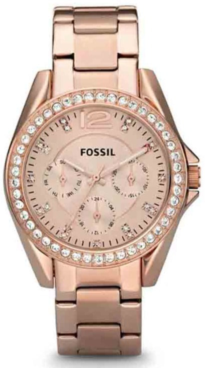 Fossil Riley Multifunction Rose Gold Dial Rose Gold Steel Strap Watch for Women - ES2811