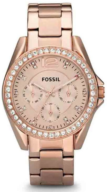 Fossil Riley Multifunction Rose Gold Dial Rose Gold Steel Strap Watch for Women - ES2811