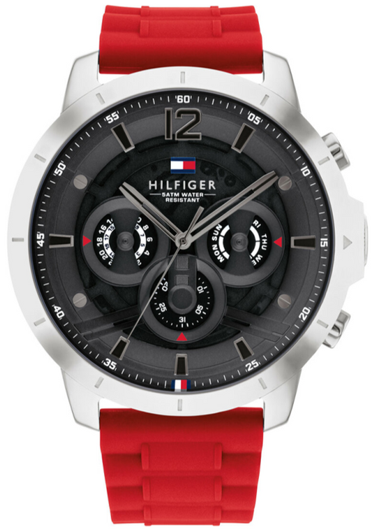 Tommy Hilfiger Luca Chronograph Quartz Grey Dial Red Silicone Strap Watch For Men - 1710490