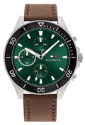 Tommy Hilfiger Larson Chronograph Green Dial Brown Leather Strap Watch For Men - 1791983