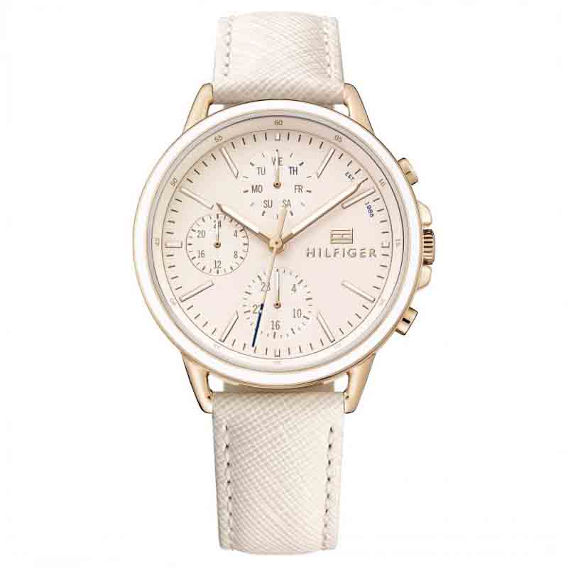 Tommy Hilfiger Carly Cream Dial Cream Leather Strap Watch for Women -1781789