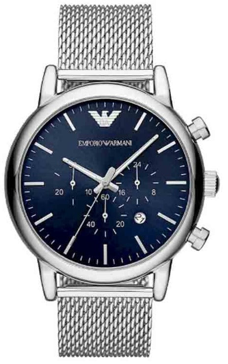 Emporio Armani Luigi Chronograph Blue Dial Silver Mesh Bracelet Watch For Men - AR80038