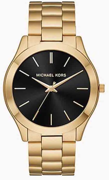 Michael Kors Slim Runway Quartz Black Dial Gold Steel Strap Watch For Men - MK8621