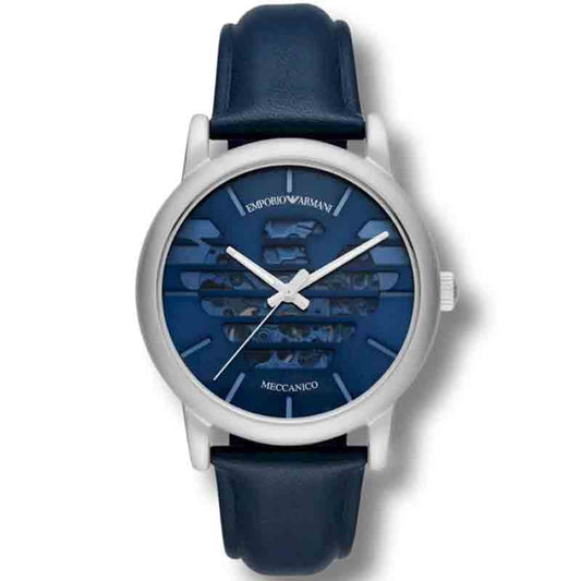 Emporio Armani Luigi Automatic Blue Dial Blue Leather Strap Watch For Men - AR60030