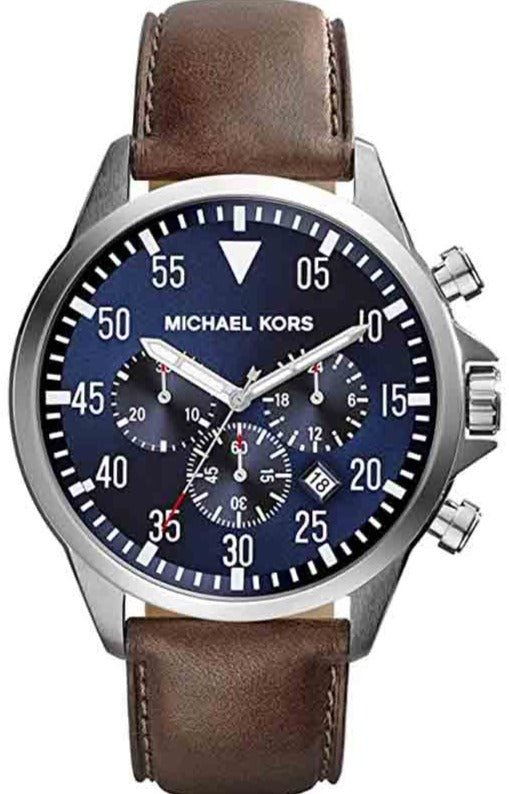 Michael Kors Gage Chronograph Blue Dial Brown Leather Strap Watch For Men - MK8362