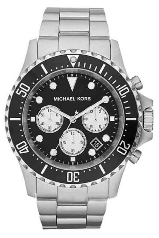 Michael Kors Everest Chronograph Black Dial Silver Steel Strap Watch For Men - MK8256