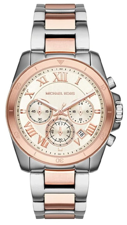 Michael Kors Brecken Chronograph White Dial Two Tone Steel Strap Watch For Women - MK6368