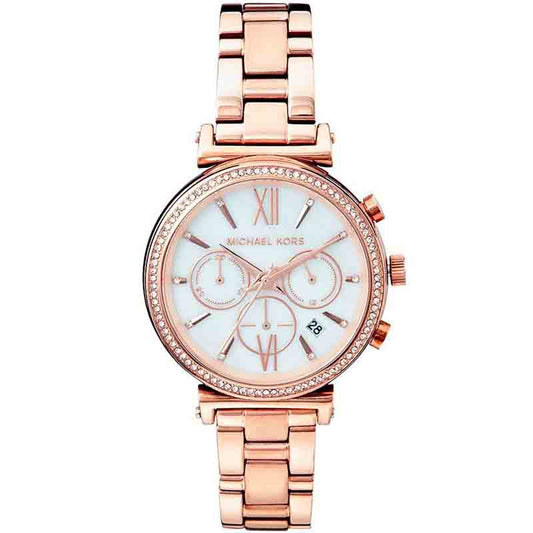 Michael Kors Sofie Chronograph Quartz White Dial Rose Gold Steel Strap Watch For Women - MK6576