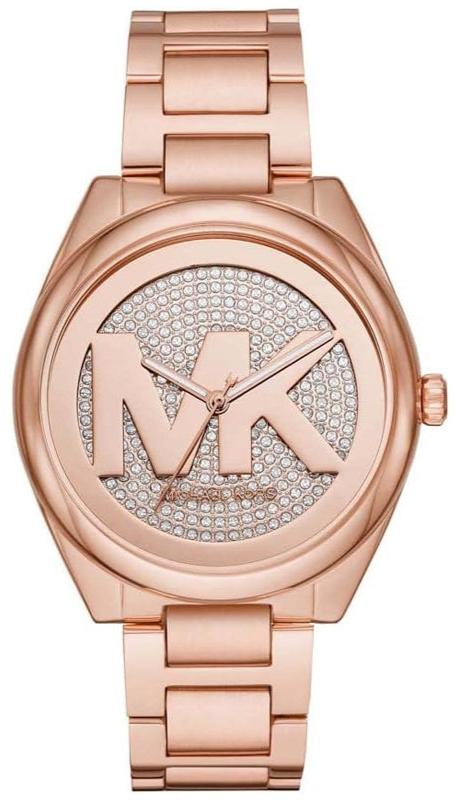 Michael Kors Janelle Quartz Crystals Rose Gold Dial Rose Gold Steel Strap Watch For Women - MK7312