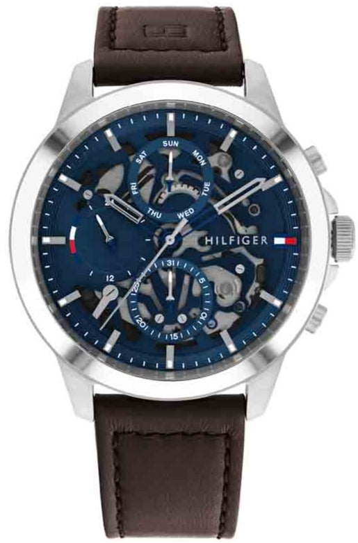 Tommy Hilfiger Henry Chronograph Blue Dial Brown Leather Strap Watch For Men -1710476