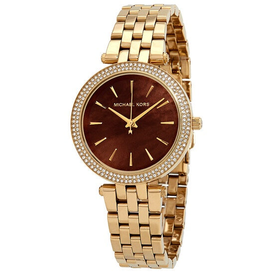 Michael Kors Darci Quartz Mother of Pearl Red Dial Gold Steel Strap Watch For Women - MK3583