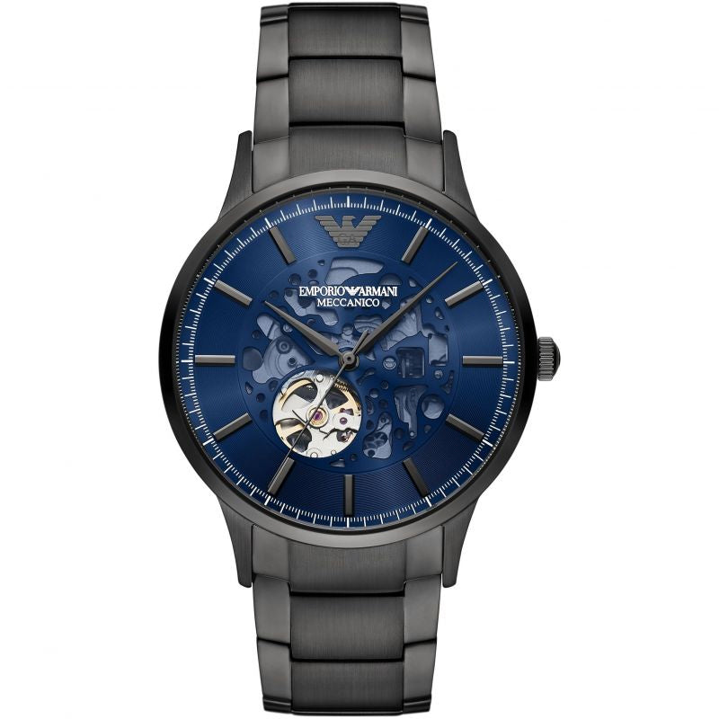 Emporio Armani Renato Automatic Blue Dial Grey Steel Strap Watch For Men - AR60056