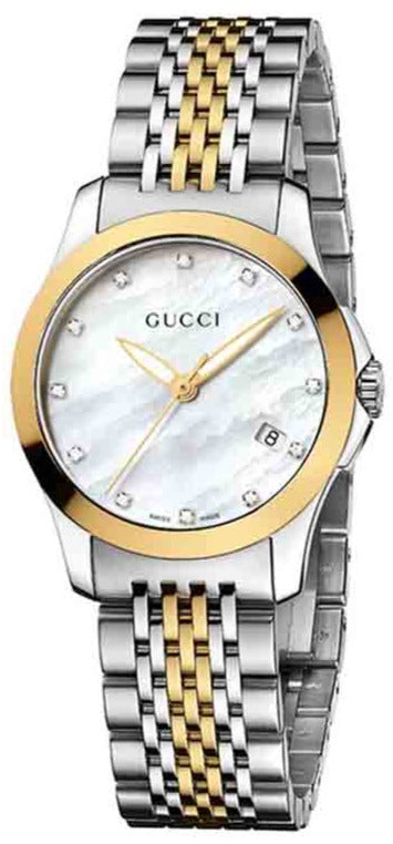 Gucci G Timeless Diamonds Mother of Pearl Dial Two Tone Mesh Bracelet Watch for Women - YA126513