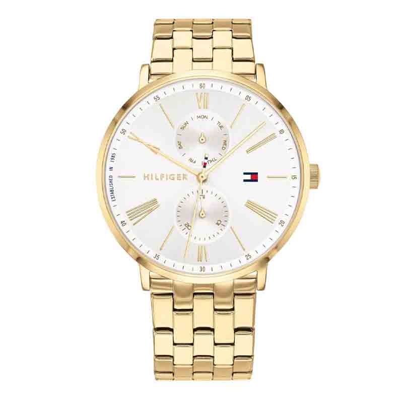 Tommy Hilfiger Jenna Quartz White Dial Gold Steel Strap Watch for Women - 1782069