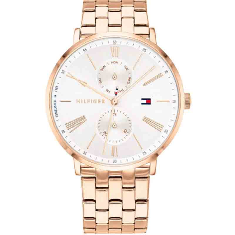 Tommy Hilfiger Jenna Quartz White Dial Rose Gold Steel Strap Watch for Women - 1782070