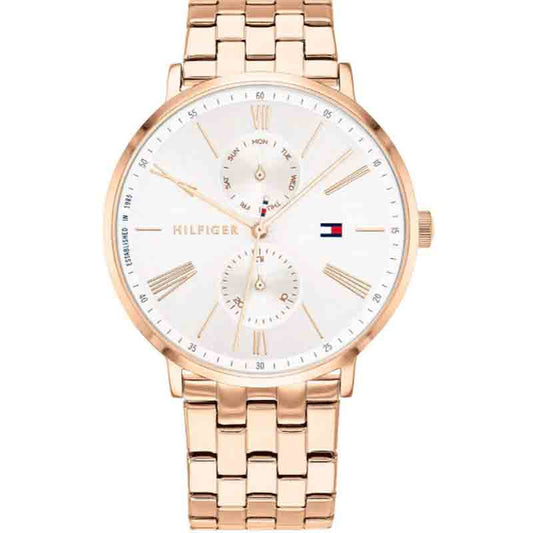 Tommy Hilfiger Jenna Quartz White Dial Rose Gold Steel Strap Watch for Women - 1782070