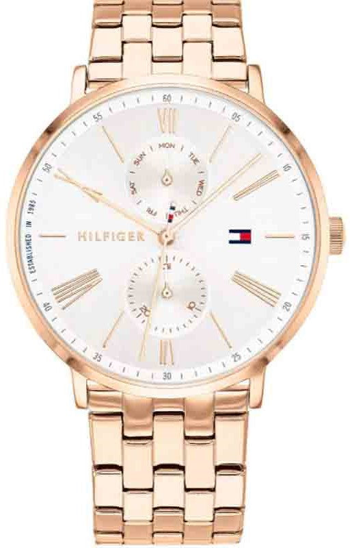 Tommy Hilfiger Jenna Quartz White Dial Rose Gold Steel Strap Watch for Women - 1782070