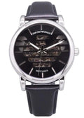 Emporio Armani Meccanico Automatic Black Dial Black Leather Strap Watch For Men - AR60040