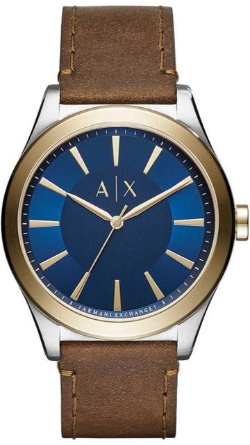 Armani Exchange Nico Quartz Blue Dial Brown Leather Strap Watch For Men - AX2334