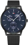 Tommy Hilfiger Brad Quartz Blue Dial Black Mesh Bracelet Watch For Men - 1710392