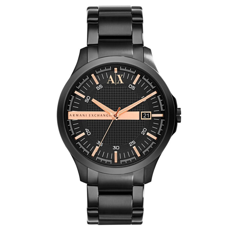 Armani Exchange Hampton Chronograph Black Dial Black Steel Strap Watch For Men - AX2150