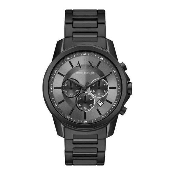 Armani Exchange Chronograph Black Dial Black Steel Strap Watch For Men - AX7140