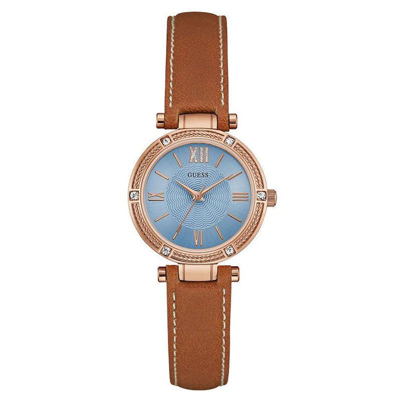 Guess Park Avenue Blue Dial Brown Leather Strap Watch for Women - W0838L2