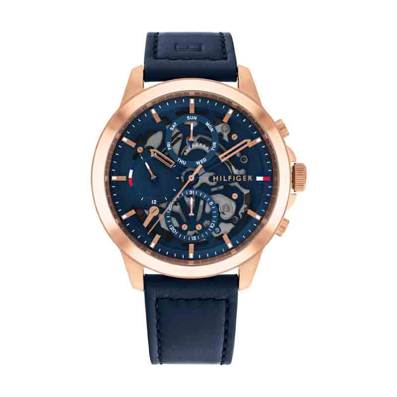 Tommy Hilfiger Henry Chronograph Quartz Blue Dial Blue Leather Strap Watch For Men - 1710475