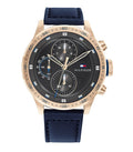 Tommy Hilfiger Trent Chronograph Grey Dial Black Leather Strap Watch For Men - 1791808