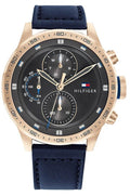 Tommy Hilfiger Trent Chronograph Grey Dial Black Leather Strap Watch For Men - 1791808