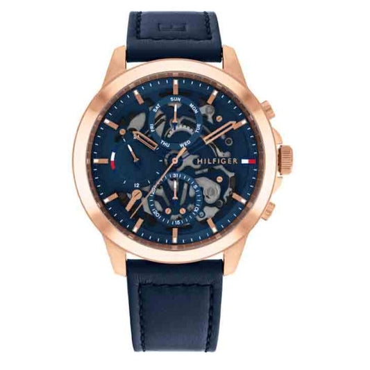 Tommy Hilfiger Henry Chronograph Quartz Blue Dial Blue Leather Strap Watch For Men - 1710475