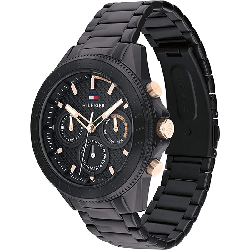 Tommy Hilfiger Aiden Chronograph Black Dial Black Steel Strap Watch For Men - 1791858