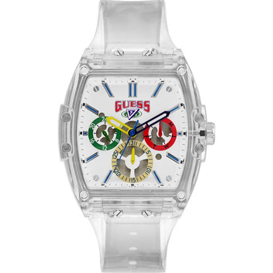 Guess Phoenix J Balvin White Dial Transparent Silicone Strap Watch For Men - V1051M1